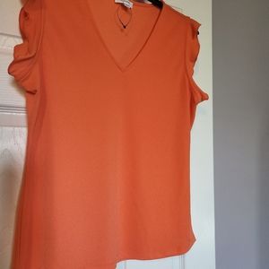Calvin Klein Orange ruffle sleeve top!